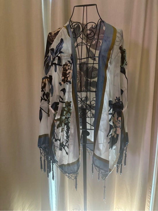 Chico's Jackets & Blazers - Chico's White Sheer Floral Kimono with Blue and Green Accents